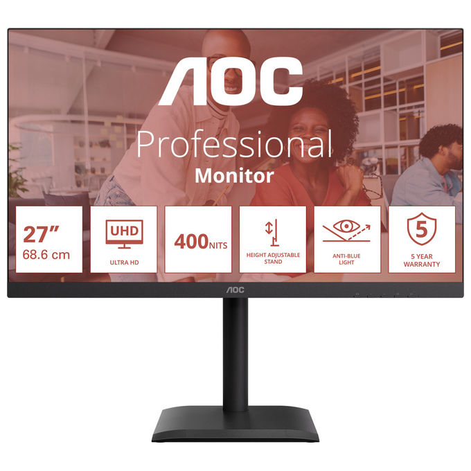 Aoc, Monitor pc, 27 Pollici 4k Ultra hd Led Nero, U27E4Cv