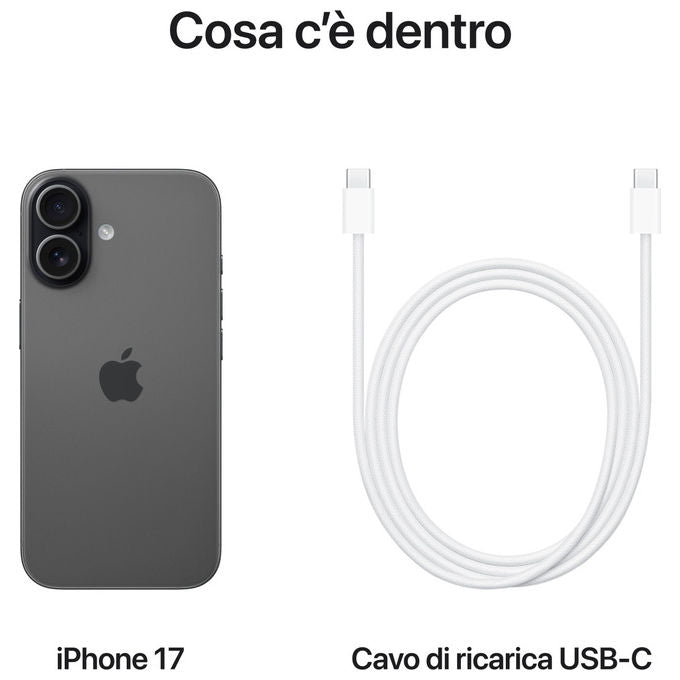 Apple MG6J4QL-A iPhone 17 Smartphone 256 GB Display 6.3'' OLED 120Hz Chip A19 Doppia Fotocamera 48 MP IP68 colore Nero