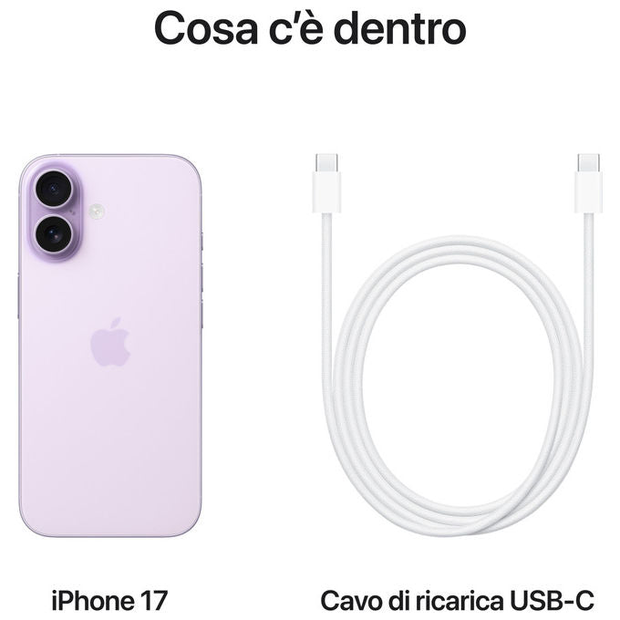 Apple MG6M4QL-A iPhone 17 Smartphone 256GB Display 6.3'' OLED ProMotion 120Hz Chip A19 5G Wi-Fi 7 iOS 26 colore Lavanda