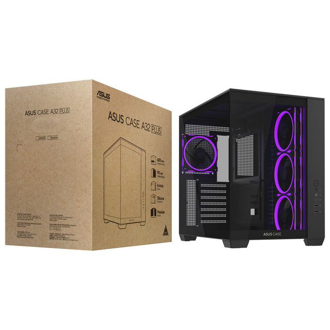 Asus A32 Plus Nero, Case ATX Mid-Tower, Vetro Temperato, ARGB