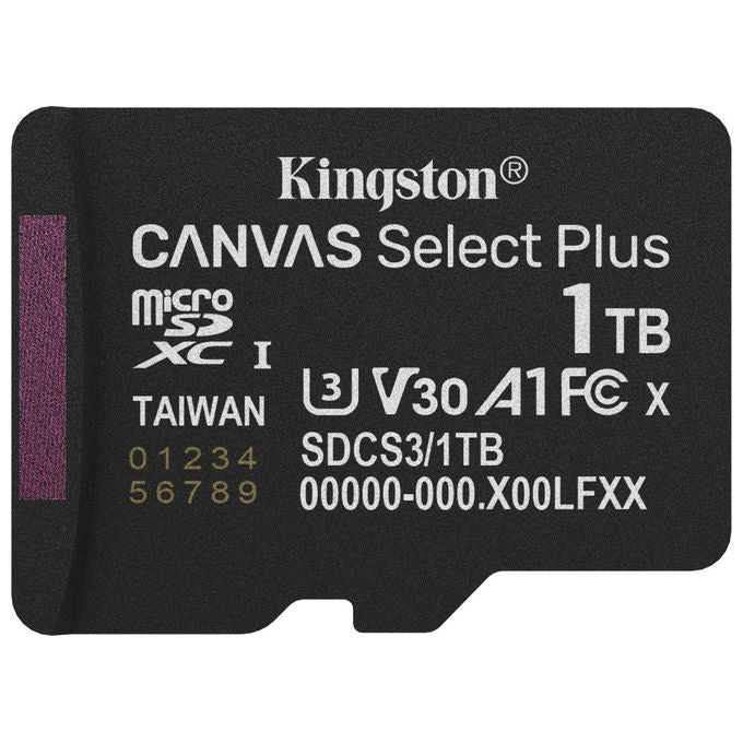 Kingston Technology SDCS3-1TB Canvas Select Plus Gen3 microSDXC 1TB 150MB-s UHS-I U3 V30 A1 Adattatore SD colore Nero