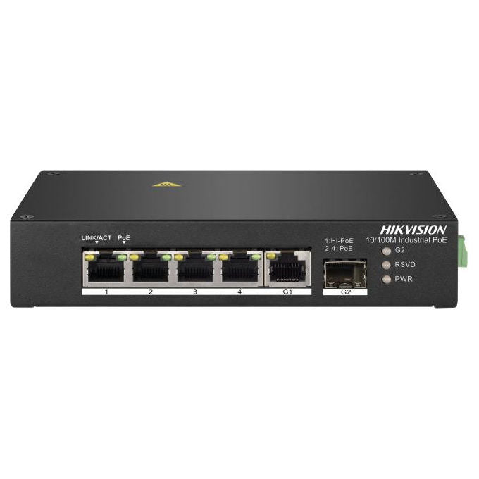 Hikvision, Switch di Rete Non Gestito, 5 Porte, Fast Ethernet PoE, Nero