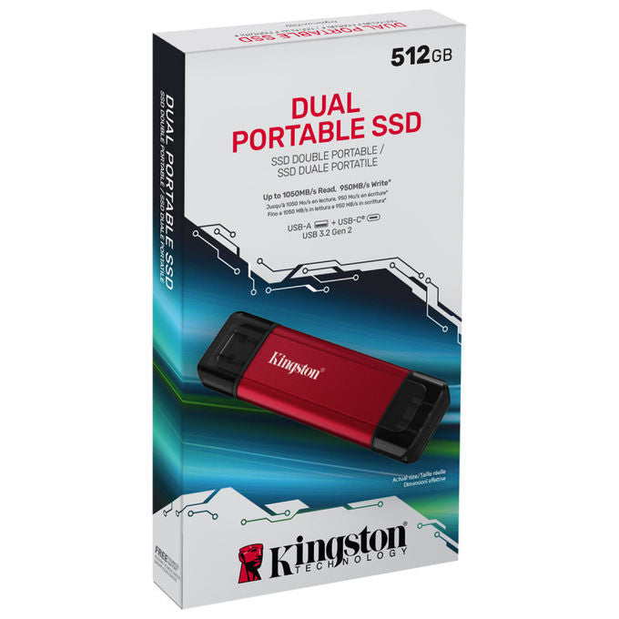 Kingston Technology, SSD Portatile 512GB, Dual USB-A-C, Velocita' 1050MB-s