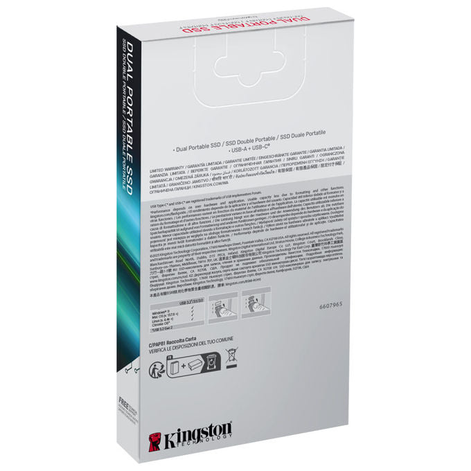 Kingston Technology, SSD Portatile 512GB, Dual USB-A-C, Velocita' 1050MB-s