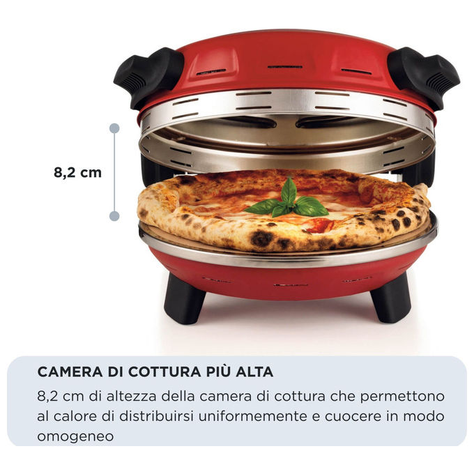 Ariete 00C093400AR0 Pizzeria Gourmet Forno per Pizza Elettrico 1500W 400°C Pietra Refrattaria 31cm 3 min cottura colore Rosso
