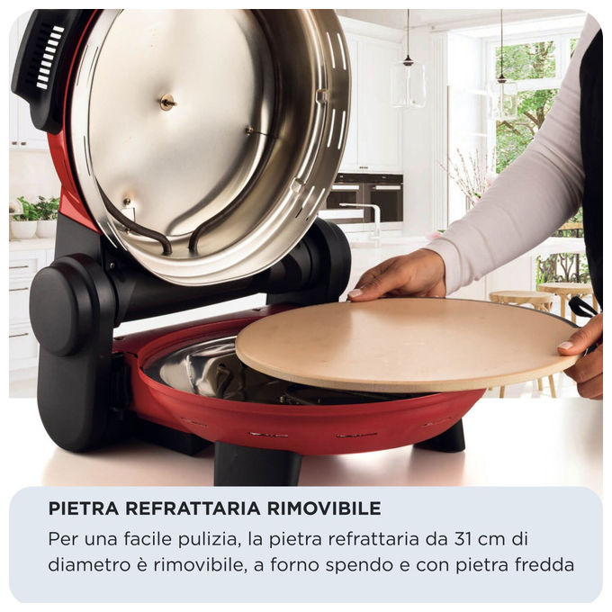 Ariete 00C093400AR0 Pizzeria Gourmet Forno per Pizza Elettrico 1500W 400°C Pietra Refrattaria 31cm 3 min cottura colore Rosso