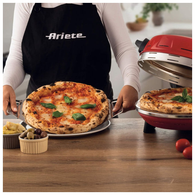 Ariete 00C093400AR0 Pizzeria Gourmet Forno per Pizza Elettrico 1500W 400°C Pietra Refrattaria 31cm 3 min cottura colore Rosso