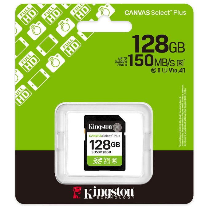 Kingston Technology, Scheda SDXC 128GB, Canvas Select Plus Gen3, 150MB-s