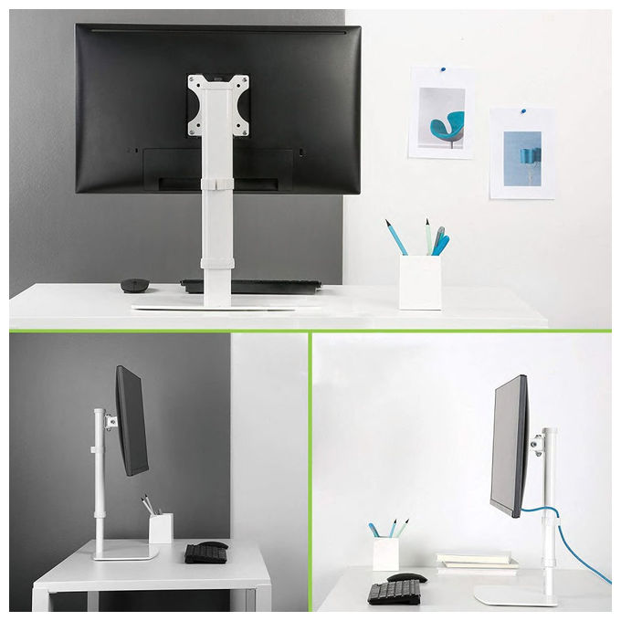 Techly ICA-LCD 260 Supporto Monitor da Scrivania 17'' 27'' VESA 75x75 100x100 Regolazione Altezza 6 Kg colore Bianco