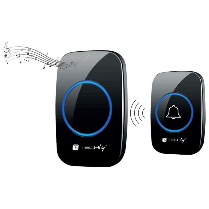 Techly, KIT_ Campanello Wireless, Portata 300m, 60 Melodie, Nero