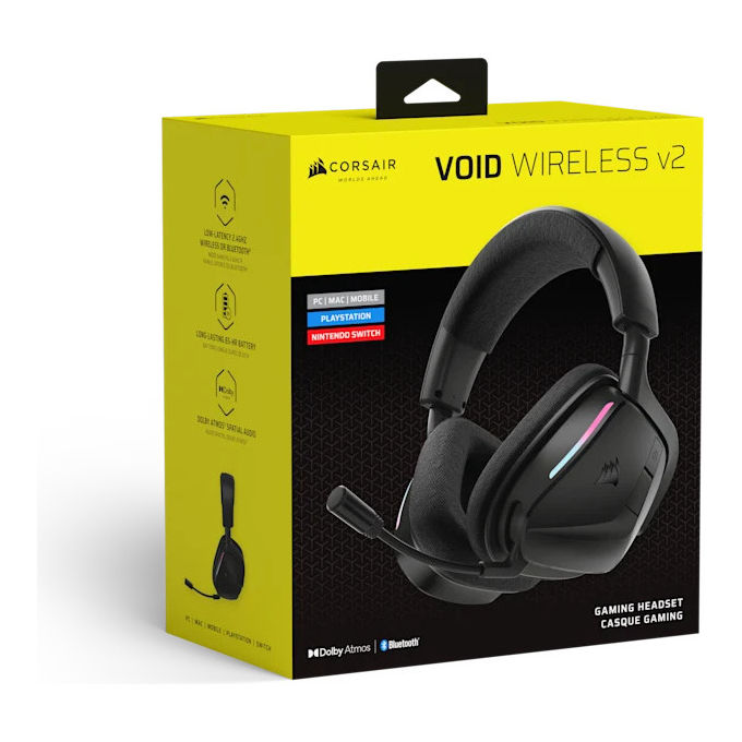 Corsair CA-9011379-WW VOID v2 Cuffie Gaming Wireless Bluetooth 2.4GHz Driver 50mm Dolby Atmos Batteria 70h colore Nero