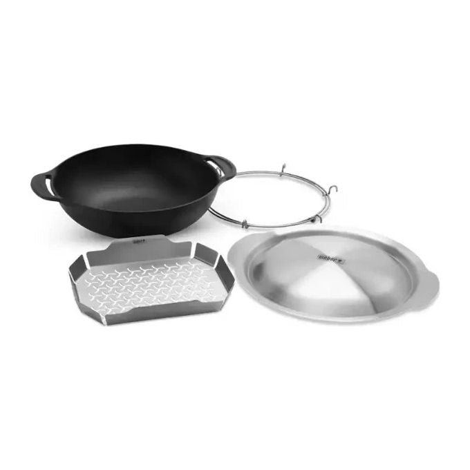 Weber 7607 Crafted Wok con Cestello per Cottura a Vapore Ghisa Smaltata 5.7 L colore Nero