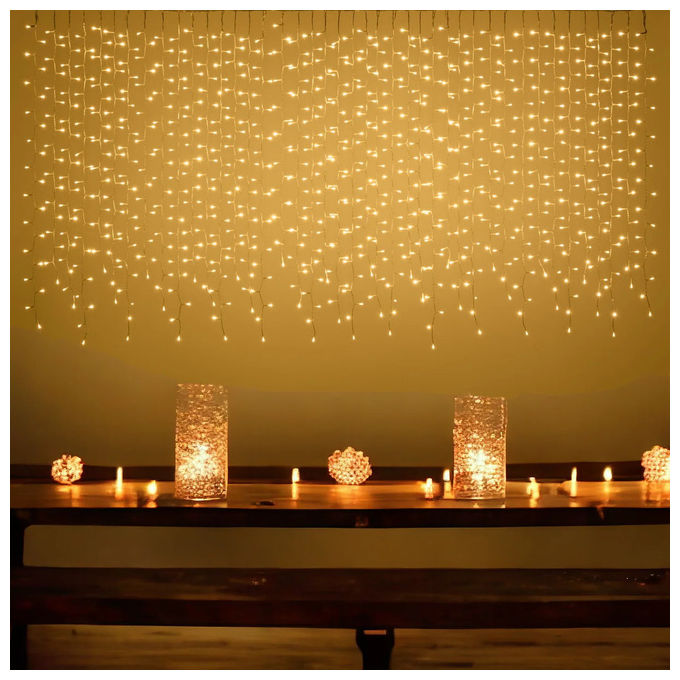 Lotti, Tenda Luminosa Natalizia Icelight con 90 LED, 10 Stelle, 200x70 cm, Bianco Caldo