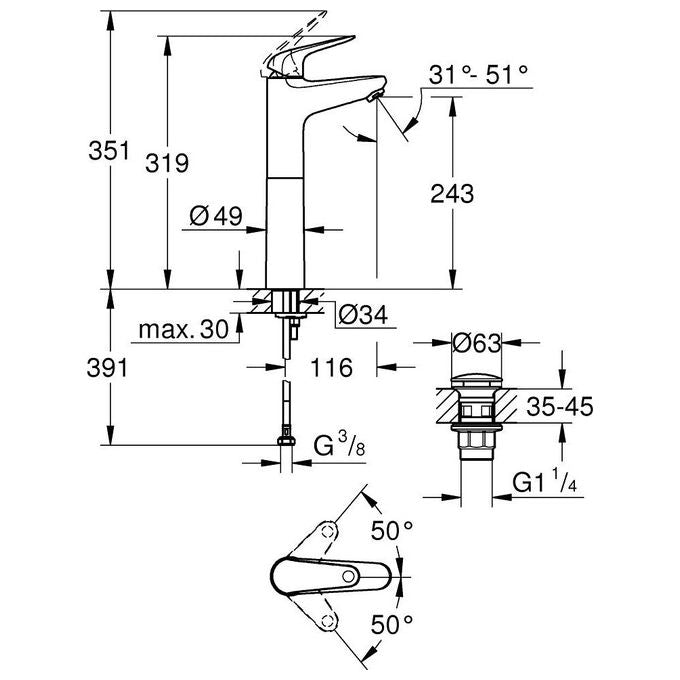Grohe 24331001 Swift Miscelatore Monocomando Lavabo Taglia XL colore Cromo