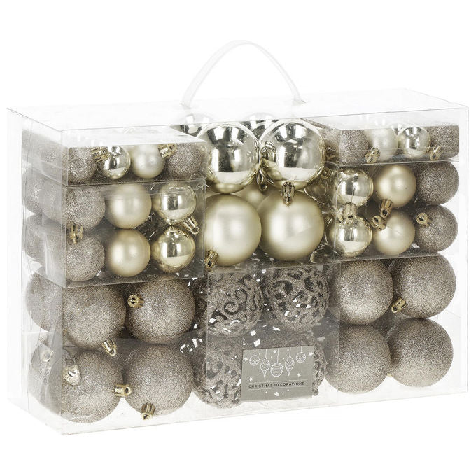 Decoris, Palline di Natale in Plastica, 100 Pezzi, Oro Chiaro, Mix di Finiture