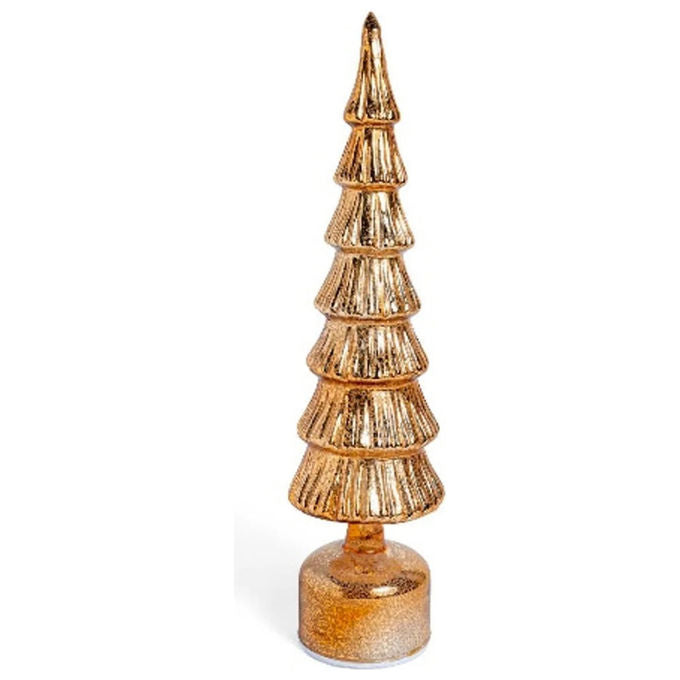 Mercury, Albero di Natale Rotante in Vetro Dorato con Luci, 9x40 cm