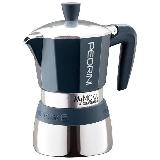 Pedrini, Caffettiera Mymoka Induction, 3 Tazze, Alluminio, Velvet Blue e Cromo