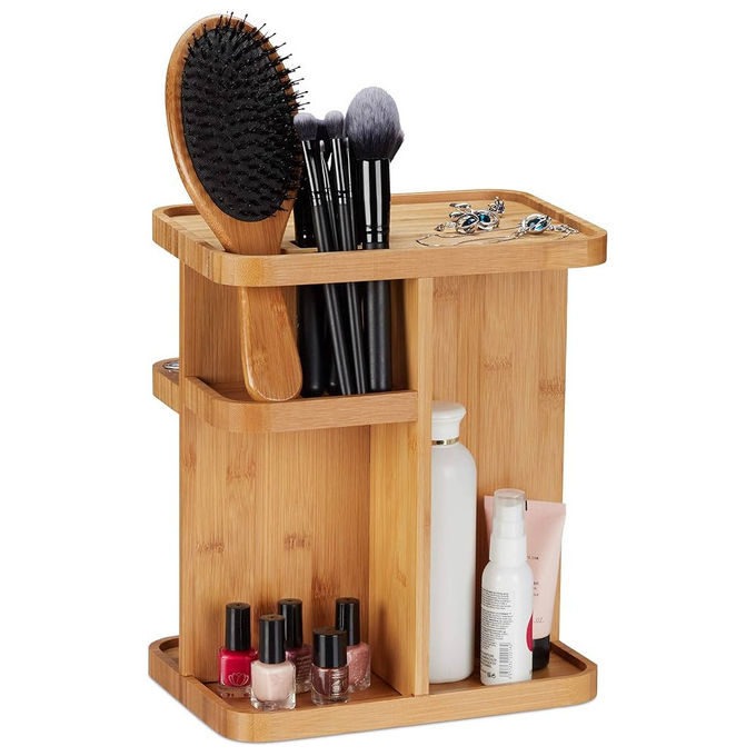 Eleganza, Organizer Trucco Bambu', 17x10x8 cm, 7 Scomparti, Decorativo