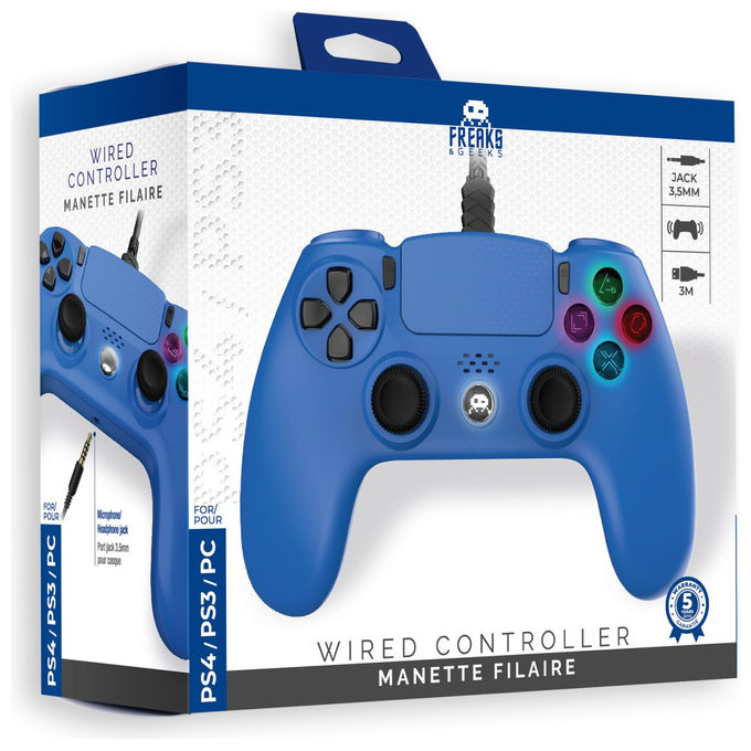 Freaks and Geeks, Controller Cablato, Blu, per PS4, Cavo 3m