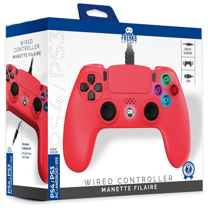 Freaks and Geeks, Controller Cablato Rosso per PS4, Cavo 3m