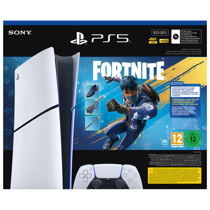 Sony CFI-2116 PlayStation 5 Slim Digital Edition Console Bundle Fortnite Flowering Chaos 825GB colore Nero Bianco