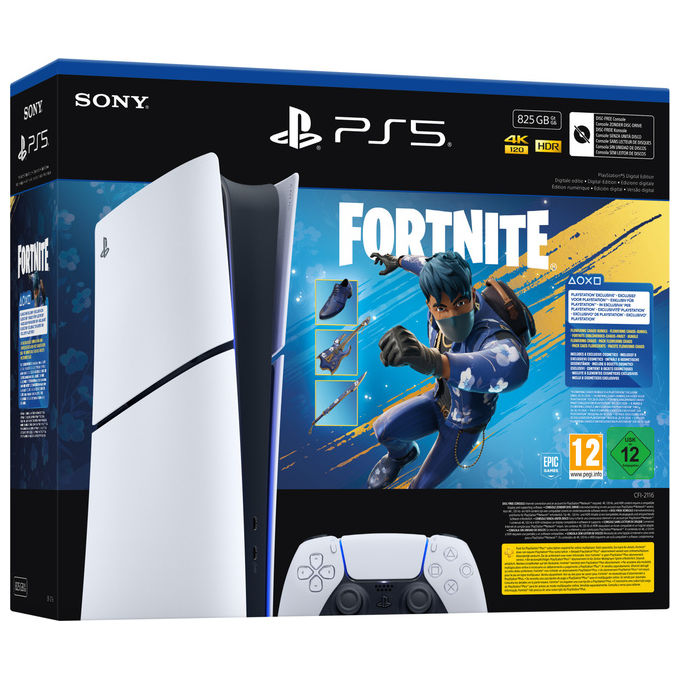 Sony CFI-2116 PlayStation 5 Slim Digital Edition Console Bundle Fortnite Flowering Chaos 825GB colore Nero Bianco