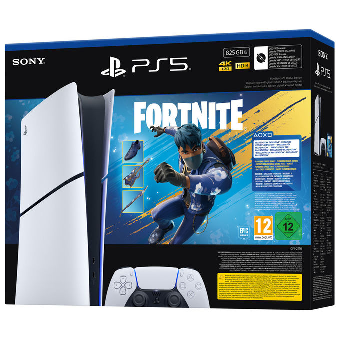Sony CFI-2116 PlayStation 5 Slim Digital Edition Console Bundle Fortnite Flowering Chaos 825GB colore Nero Bianco