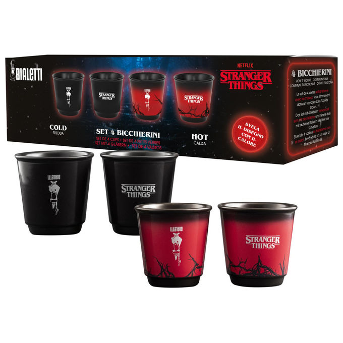 Bialetti STRTH04P Stranger Things Set 4 Bicchierini Espresso Ceramica Termosensibili 90 ml colore Multicolore