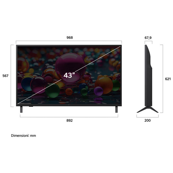 LG 43UA74006LB Smart TV LED 43'' 4K UHD webOS α7 Gen8 HDR10 Game Optimizer 3 HDMI colore Blu