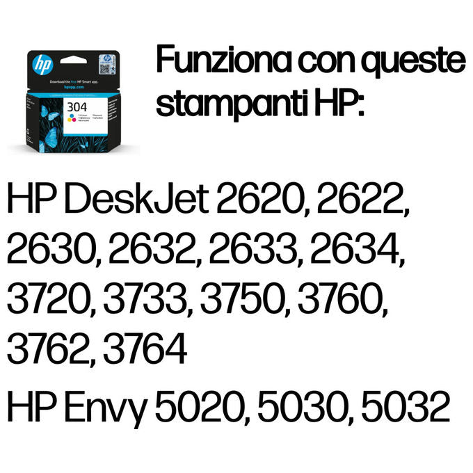HP, Cartuccia Inchiostro Originale Tricromia 304, 2 ml, 100 Pagine