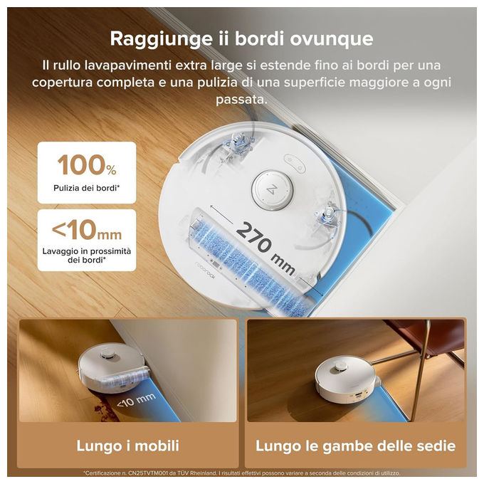 Roborock Qrevo Curv 2 FlowX, robot aspirapolvere e lavapavimenti, 20.000 Pa, navigazione LiDAR, stazione multifunzionale, bianco