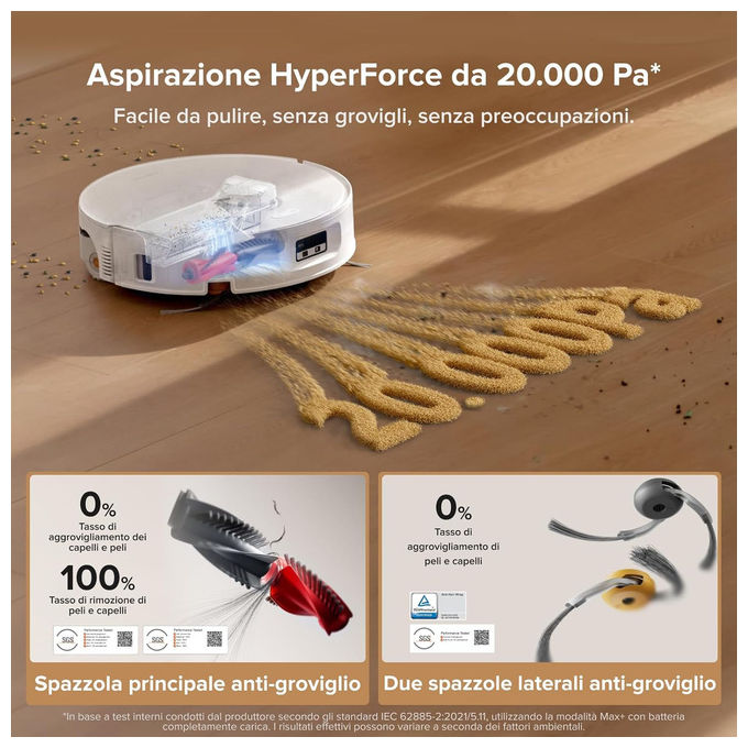 Roborock Qrevo Curv 2 FlowX, robot aspirapolvere e lavapavimenti, 20.000 Pa, navigazione LiDAR, stazione multifunzionale, bianco