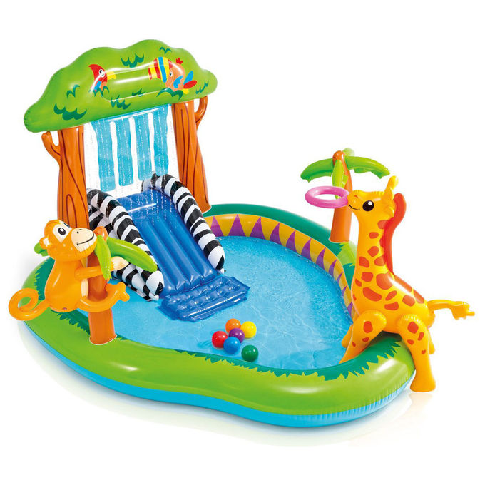 Intex 57155NP Play Center Giungla Piscina Gonfiabile per Bambini con Scivolo Spruzzatore 216x188x124 cm 219 L colore Multicolore