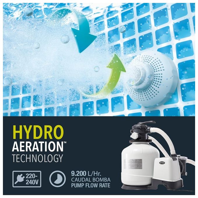 Intex 26652 Pompa Filtro a Sabbia Krystal Clear Flusso d'Acqua 12000 L-h Flusso di Sistema 9200 L-h Plastica Bianco Senza Clorinatore Flusso Acqua 12000 L-h