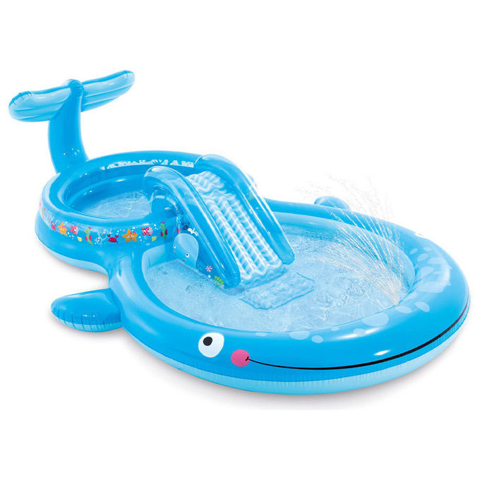 Intex 57176NP Play Center Balena Parco Giochi Gonfiabile con Scivolo e Spruzzino 373x234x99 cm colore Blu