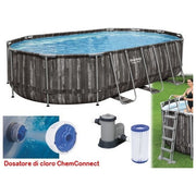 Bestway 5611R Power Steel Piscina Fuori Terra Ovale 610x366x122 cm 20241 L Kit Completo colore Legno Scuro