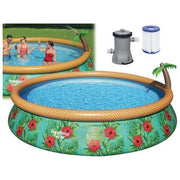 Bestway 1057416XXX21 Fast Set Paradise Palms Piscina Fuori Terra Rotonda 457x84 cm 9677 L Pompa Filtro 2006 L-h colore Multicolore