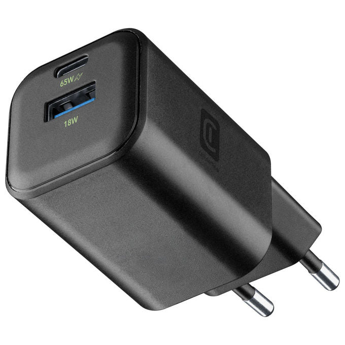 Cellularline Caricabatterie Multipower 2 Gan Entry A+C 65W Da Muro Nero