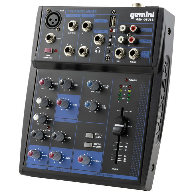 Gemini Mixer Audio Analogico 5 Canali Bluetooth Riproduzione USB GEM-05USB