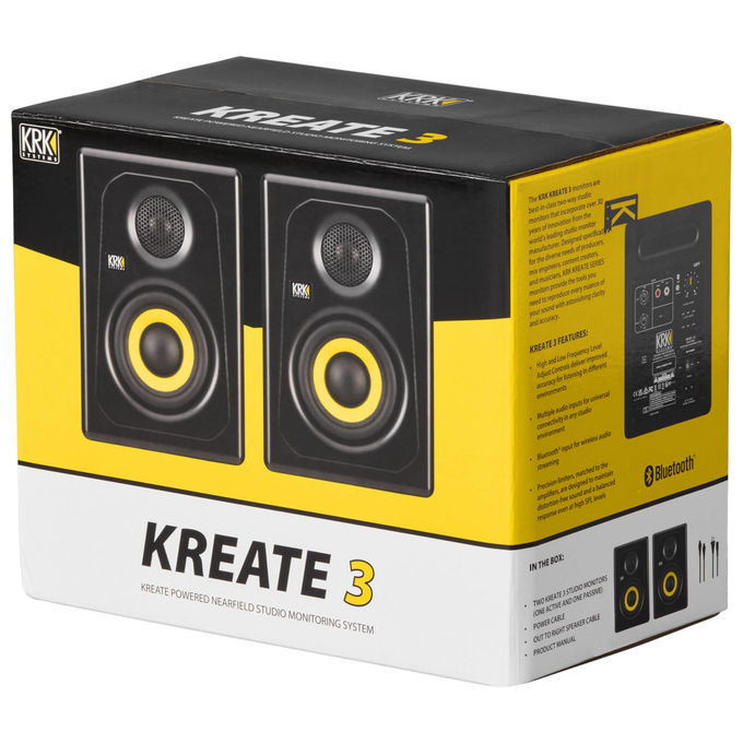 KRK KREATE3 Kreate 3 Coppia Monitor da Studio Nearfield Attivi 65W Woofer 3.5'' Bluetooth 5.3 colore Nero
