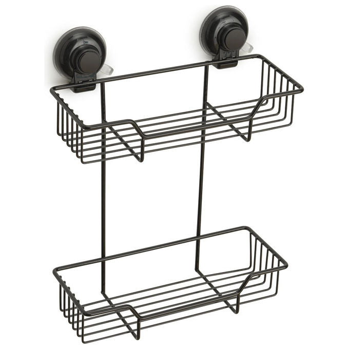 Gedy Portaoggetti Nero a Ventosa con 2 Ripiani Serie G. Hot Metallo e Resine Termoplastiche