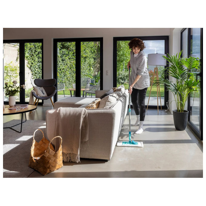 Leifheit Spazzolone Bagnato Microfibra Verde Argento Testa 38 cm Manico 148 cm