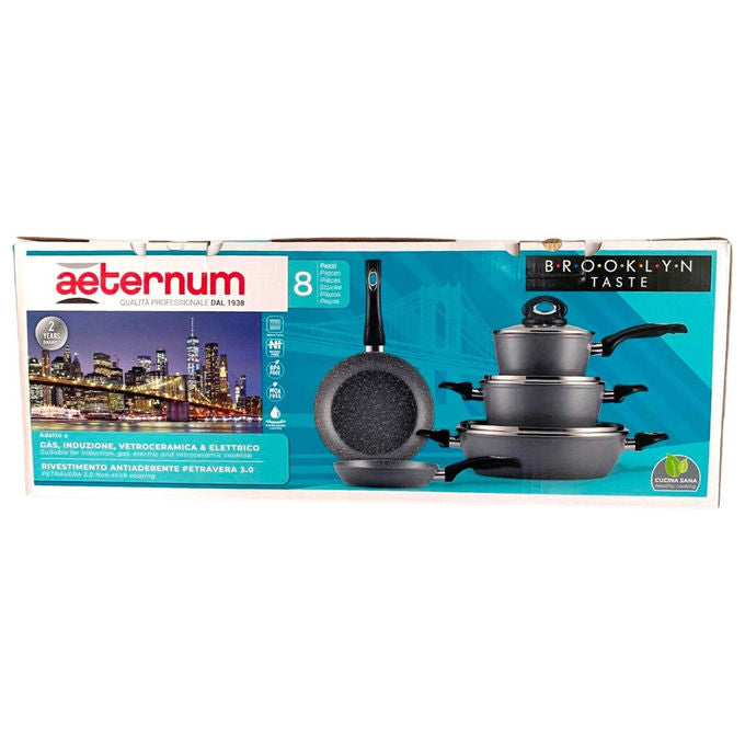 Aeternum Batteria di Pentole 8 Pezzi Brooklyn Taste Alluminio Effetto Pietra