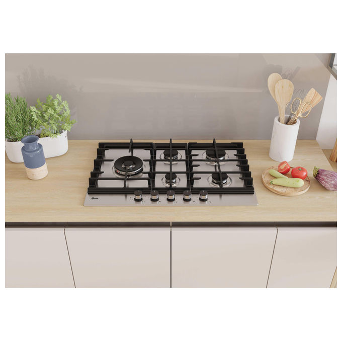 Hoover, Piano Cottura a Gas Inox, 74.5 cm, 5 Fuochi, HHG7WL5WC5X