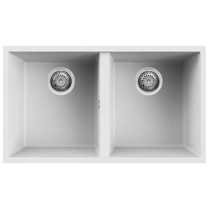 Elleci Quadra 350 Sottotop, Lavello da Incasso 2 Vasche, Granitek Bianco Soft