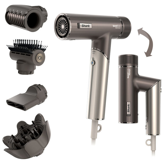 Shark, Asciugacapelli e Styler SpeedStyle Pro FLEX, Compatto, Pieghevole, Grigio