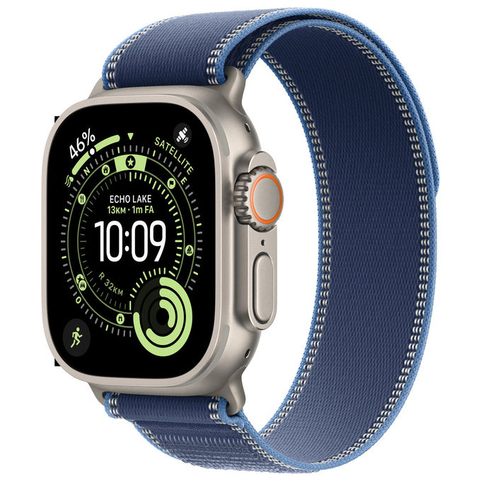 Apple Watch Ultra 3 GPS + Cellular 49mm Titanio Trail Loop Blu-Blu Acceso M-L