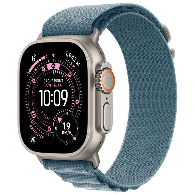Apple, Watch Ultra 3, GPS + Cellular 49mm, Cassa Titanio, Alpine Loop Blu Chiaro, Large