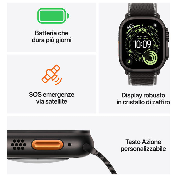 Apple, Watch Ultra 3, GPS Cellular 49mm, Cassa Titanio Nero, Small