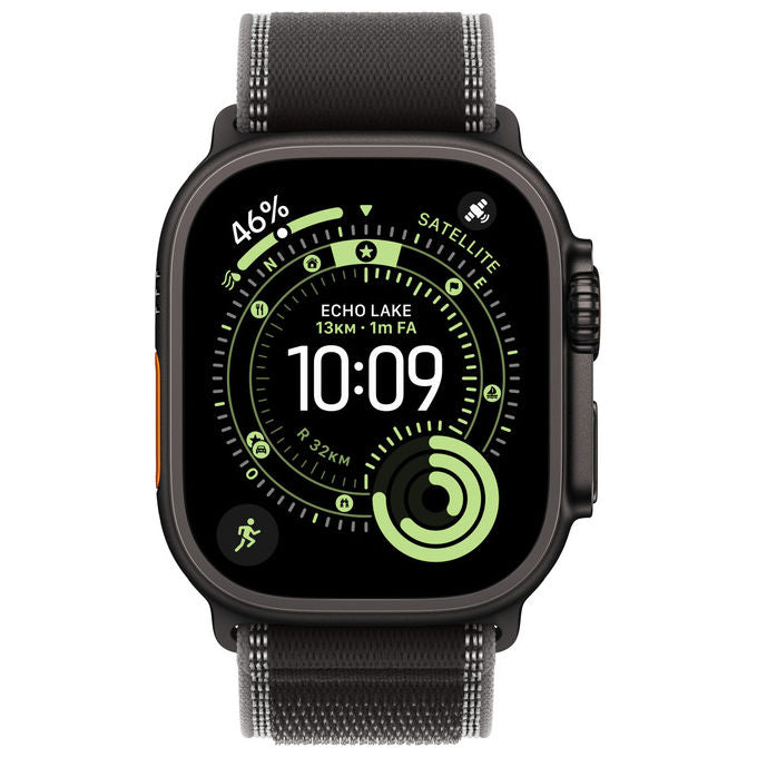 Apple Cinturino Trail Loop Nero cenere 49mm S-M Titanio nero Filato riflettente